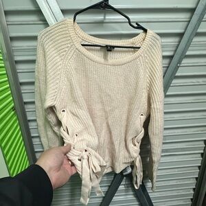 Aqua Cream Knit Sweater with Side Bows Size Small